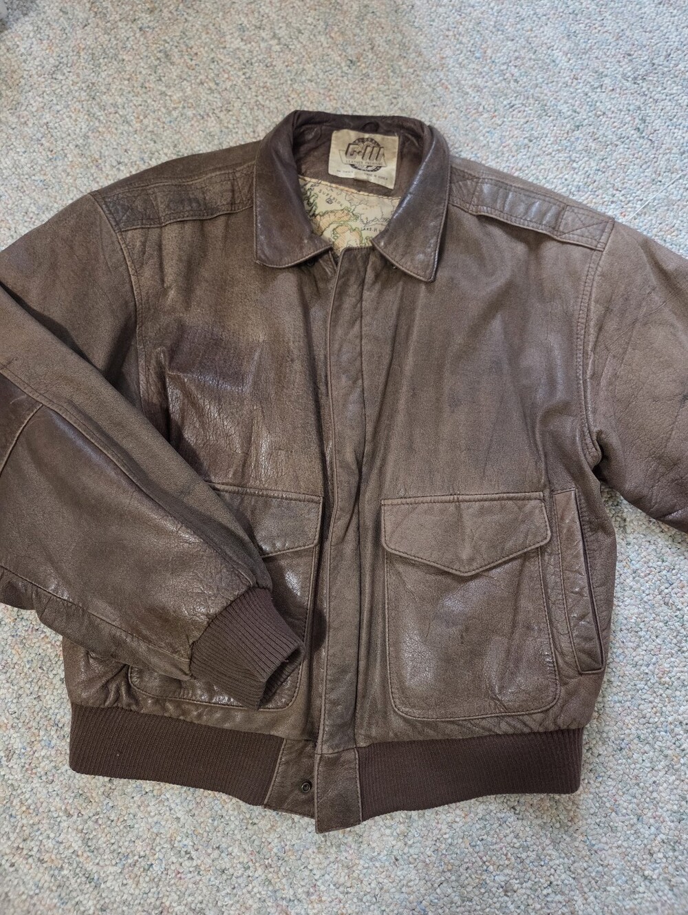 Vintage Global Identity Brown Leather Bomber Jacket